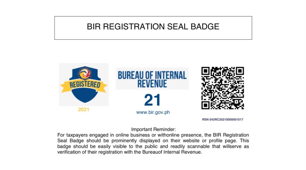 BIR Registration Seal Badge